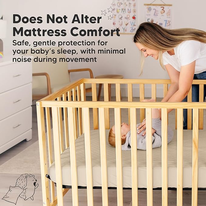 2-Pack Waterproof Crib Mattress Protector Cover Fitted - Quiet Baby Crib Mattress Pad Sheets, 52" x 28" Soft Quilted Cotton Baby Sheet, Machine Washable, Easy Fit, Durable (Oat/Mavy)