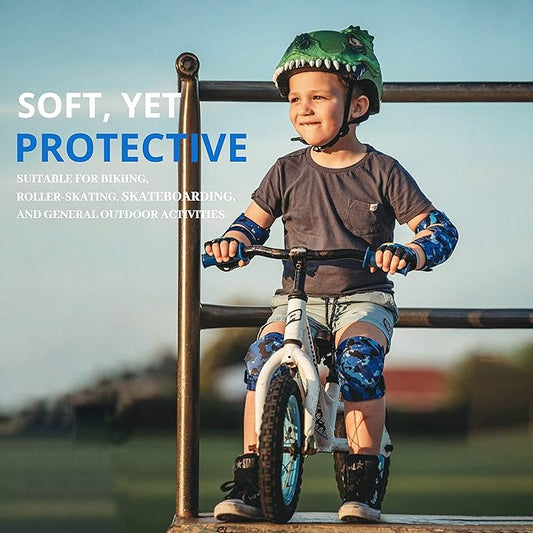 Soft-Style Kids Knee and Elbow Pads with Bike Gloves, Flexible Impact-Resistant Gear for Ages 2-11, Designed for Balance Bikes, Roller-Skating, and Skateboarding