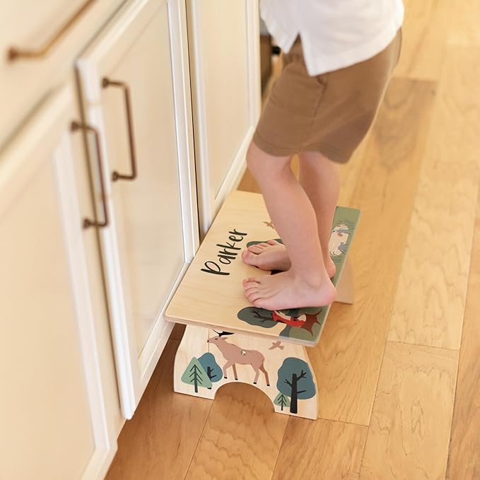 Fishing Step Stool for Toddlers- Personalized Wood Kids Step Stool with Name for Kitchen Sink, Bathroom, Potty Training, Toilet, Kitchen Sink- Sturdy and Safe- Made in USA by BloomOwl (Gone Fishing)