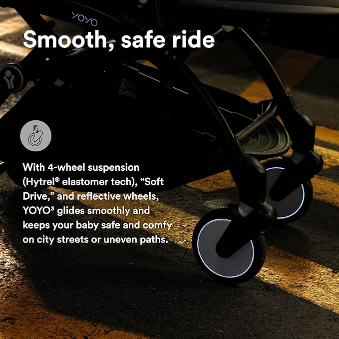Stokke YOYO3 Stroller from 6 Months - Includes Black Frame, Seat Cushion & Canopy - Folds in & Out in a Flash - Light & Compact - Carry-On Compatible
