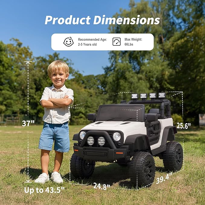Kids Ride on Car Toy, 12V Electric Car for Kids with Remote Control, LED Light - White