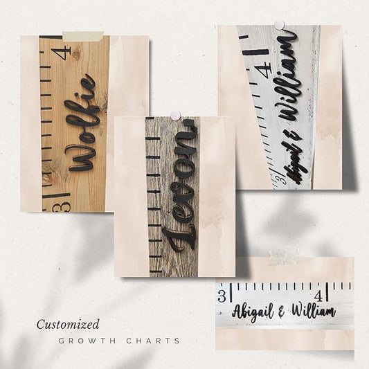 Rockin' Wood Custom Name Growth Chart Reclaimed Vintage Wood Naturally Weathered Hand Painted Kids Toddler Children Ruler Style Growth Measurement Chart No Vinyl Weathered Grey Narrow