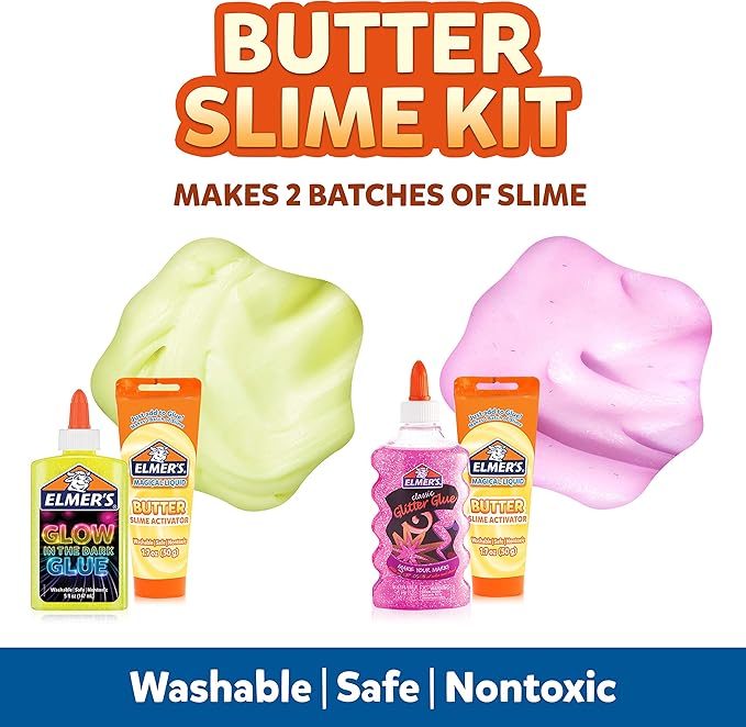 Elmer’s Butter Slime Kit, Includes Glow in the Dark Glue, Glitter Glue, Slime Activator, 4 Count - Kids Activity, Creative Fun, Arts & Crafts