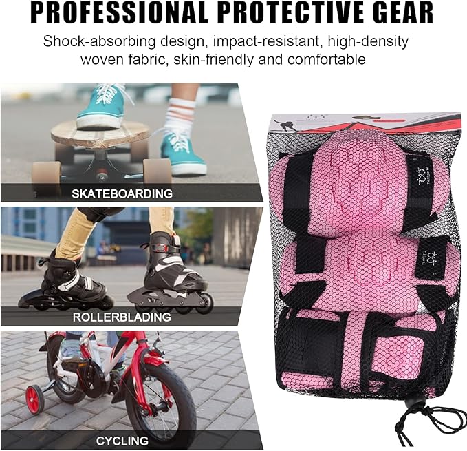TXJ Sports Elbow and Knee Pads Kids with Wrist Guards Protective Gear for Skateboard Roller Skating Biking Skating Inline Skates Longboarding Derby Riding Scooter