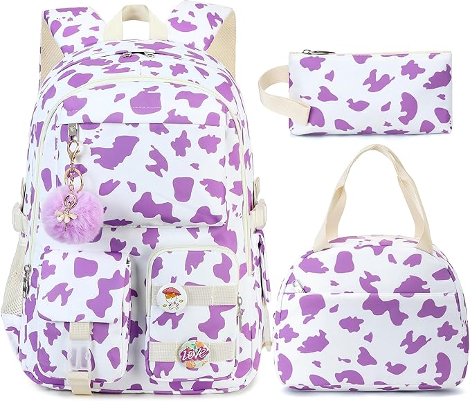 Hidds Backpack for Girls 3 PCS College School Backpacks Kids Bookbag Set with Lunch Box School Bag Daypack Teens Women