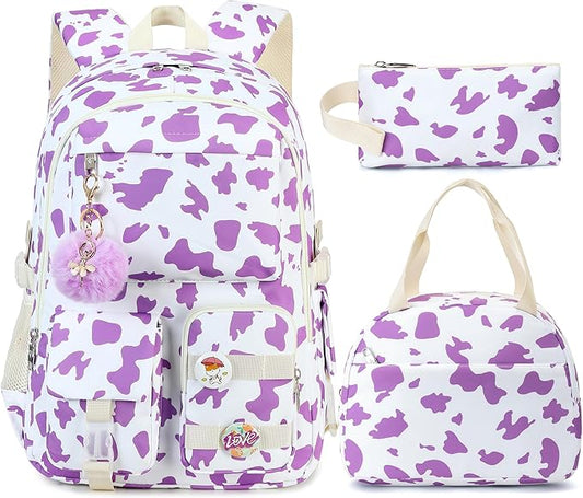 Hidds Backpack for Girls 3 PCS College School Backpacks Kids Bookbag Set with Lunch Box School Bag Daypack Teens Women