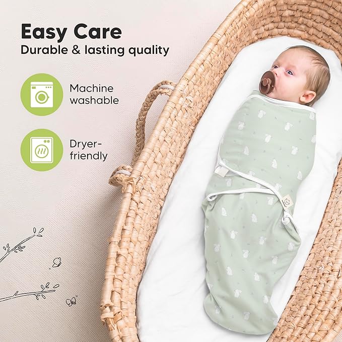 KeaBabies 3-Pack Organic Baby Swaddle Sleep Sacks - Swaddles for Newborns, Infant 0-3 Months, Baby Girls, Boys, Soft & Snug Newborn Sleep Sack, Nursery Swaddling Blankets (Bunnies, XS)
