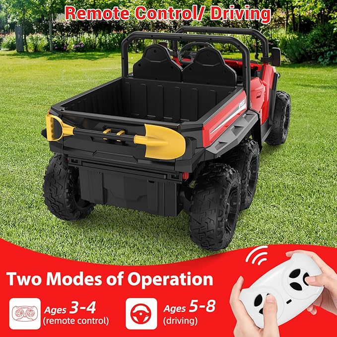 24V 2 Seater Ride on Dump Truck with Remote Control for Big Kids, 4WD 6 Wheels Ride on Car w/Music Player & LED Lights, Ride Toy Gift for Kid
