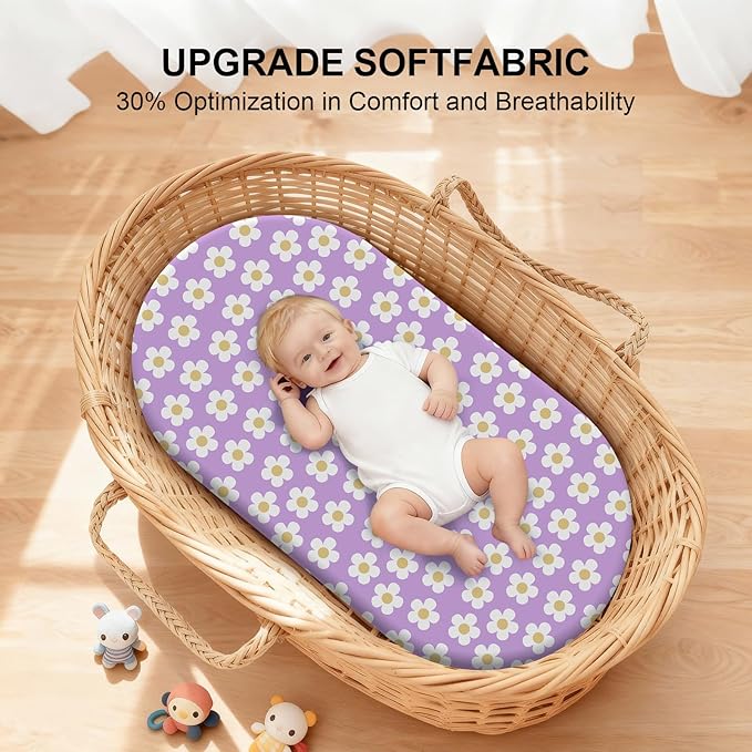 Baby Bassinet Sheets for Baby Boy Girls,4-Pack Fitted Bassinet Sheets Set Compatible with Halo Bassinest Swivel Sleeper,Baby Delight,Angelbliss,32"X16" (Plant World)