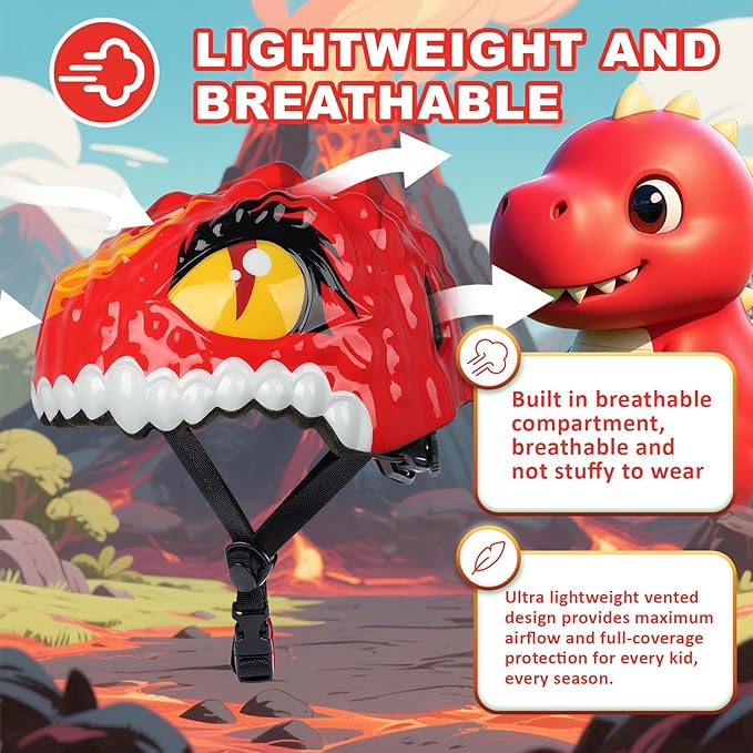 Toddler Kids Bike Helmet,3D Dinosaur Helmets for Boys Girls Infant/Baby to Children 1/2/3/4/5/6/7/8 Years Old Lightweight Adjustable Multi-Sports Bicycle Scooter Skateboard Skating Cycling