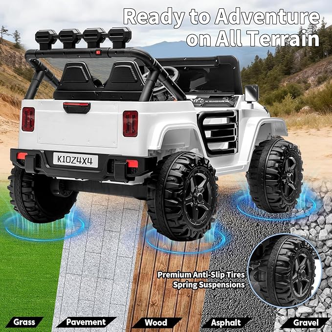 24V Ride on Toys for Big Kids, 2 Seater Ride on Car w/Remote Control, 4x4 Ride-on Truck with 4 Motors, 3 Speeds Adjustable, 4 LED Lights, Bluetooth & Music, Electric Car for Kids Toddlers 3-8, White