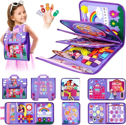 FREYBLI Toddler Busy Board, Montessori Toys for Girl Birthday Gift, Educational Quiet Activity Busy Book for Toddlers, Airplane Car Travel Toys