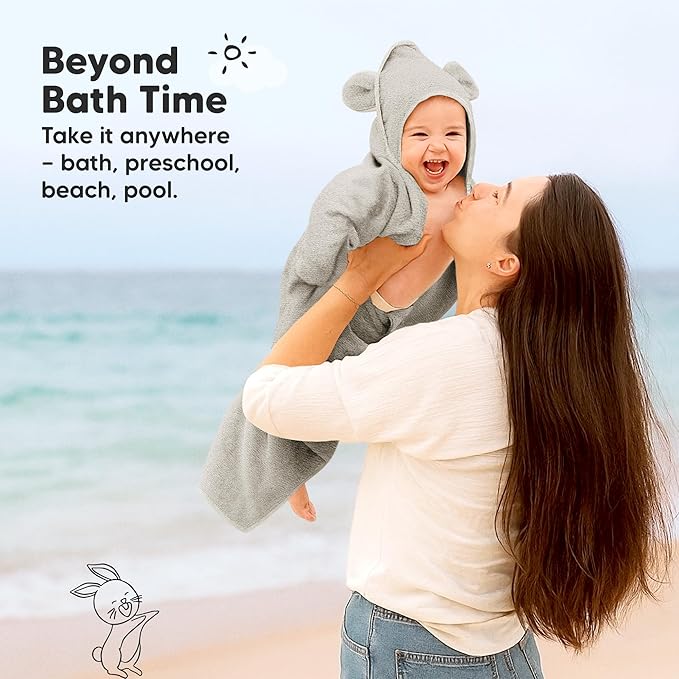 KeaBabies 2-Pack Hooded Baby Towels for Newborn - 30x30 Soft & Absorbent Viscose from Bamboo Baby Bath Towels with Hood for Infant, Toddler,Kids,Boys Girls,Newborn Bath Essentials (Graphite, Petite)