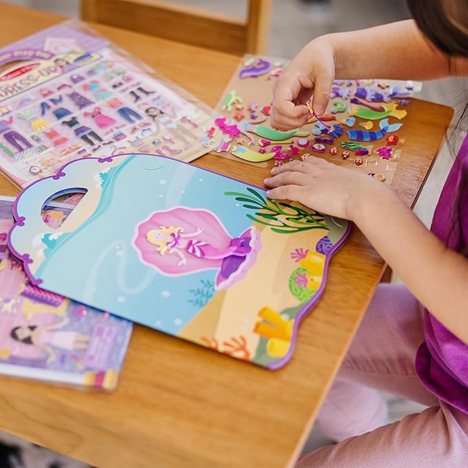 Melissa & Doug Puffy Sticker Activity Books Set of 3 – Dress-Up, Princess & Mermaid, with 208 Reusable Stickers and Fold-Out Scenes, Mess-Free Travel Toys for Kids Ages 4+ - FSC Certified