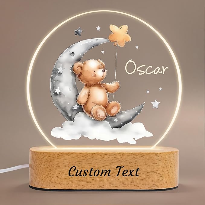 IOUMAM Personalized Baby Gifts Night Light, Custom Name LED Lamp for Kids, Cute Teddy Bear Acrylic Plaque Lamp for Children's Room Nursery Decor, Perfect Baby Shower Christmas Gifts for Boys Girls