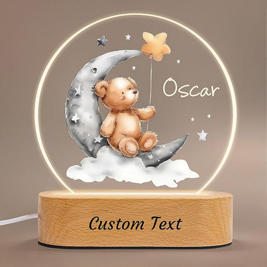 IOUMAM Personalized Baby Gifts Night Light, Custom Name LED Lamp for Kids, Cute Teddy Bear Acrylic Plaque Lamp for Children's Room Nursery Decor, Perfect Baby Shower Christmas Gifts for Boys Girls