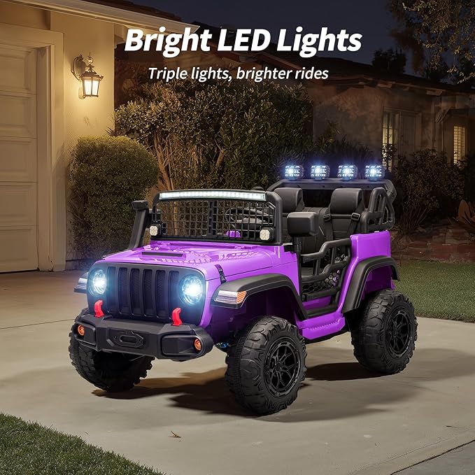 2 Seater Ride on Car Toy, 24V 4WD Electric Car for Kids 4-8 with Remote Control, 4x200W Motors, Capacity 110 lb - Purple