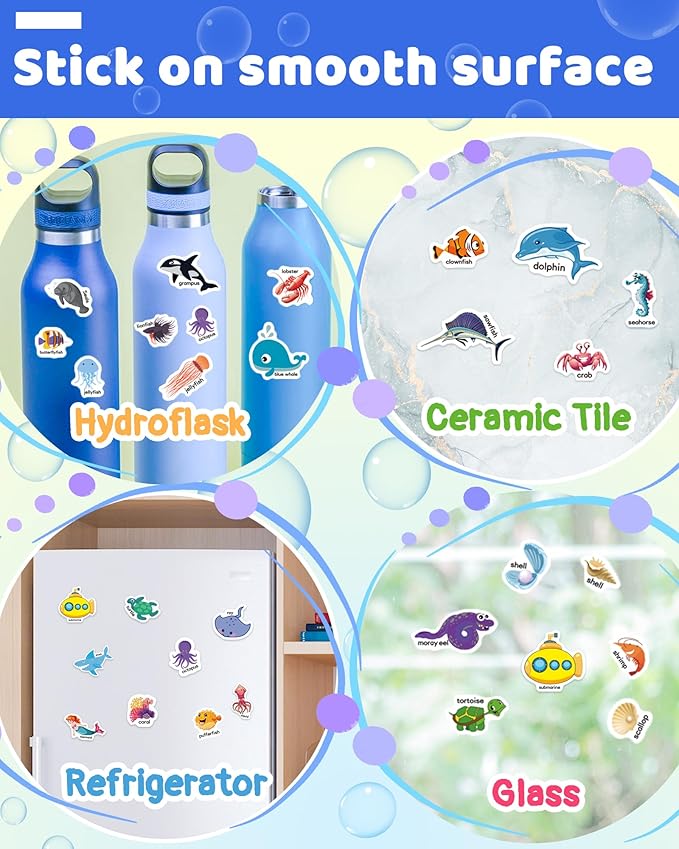 Benresive Reusable Sticker Books for Toddlers, Fun Travel Stickers for Kids, Toddler Sticker Book, Crafts Activities for Toddlers, 3 and Up Birthady Gifts - Ocean Animals