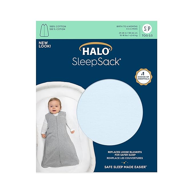 HALO SleepSack, 100% Cotton Wearable Blanket, Swaddle Transition Sleeping Bag, TOG 0.5, Baby Blue, Large, 12-18 Months
