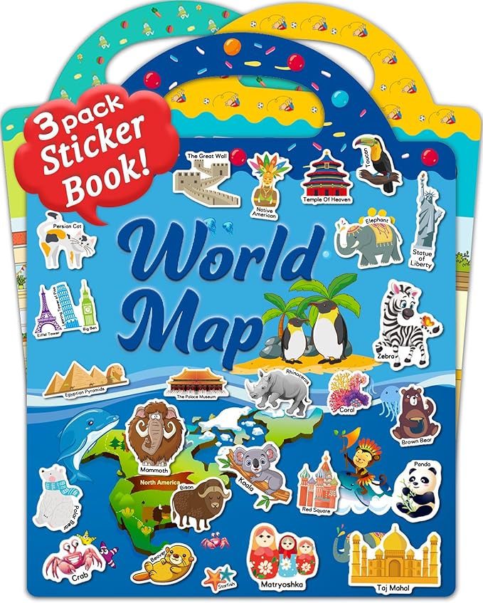 Benresive Reusable Sticker Books for Toddlers, 3 Sets Travel Stickers for Kids, Toddler Sticker Book, Crafts Activities for Toddlers, 3 and Up Birthday Gifts Travel Toys