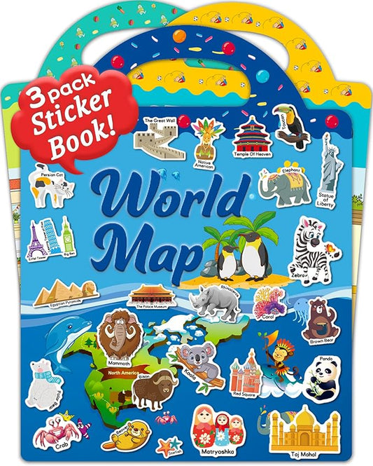Benresive Reusable Sticker Books for Toddlers, 3 Sets Travel Stickers for Kids, Toddler Sticker Book, Crafts Activities for Toddlers, 3 and Up Birthday Gifts Travel Toys
