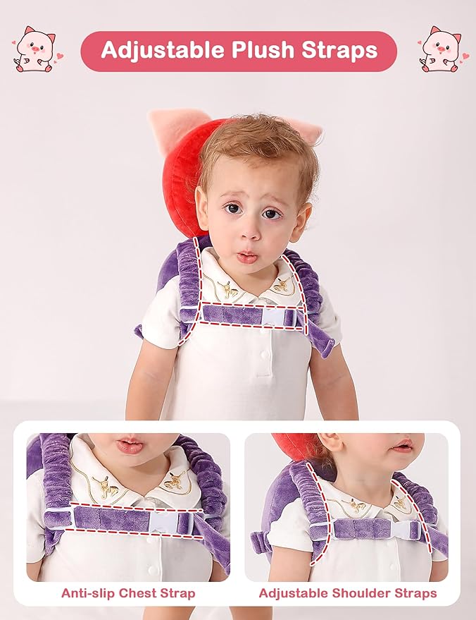 JunNeng Baby Head Protector Backpack, Toddler Walking Fall Head Protection, Purple Pig