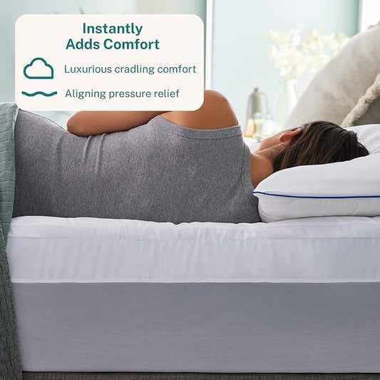Sleep Innovations Dual Layer 4 Inch Memory Foam Mattress Topper, Queen Size, Ultra Soft Support, 3 Inch Cooling Gel Memory Foam Plus 1 Inch Fluffy Pillow Top Cover