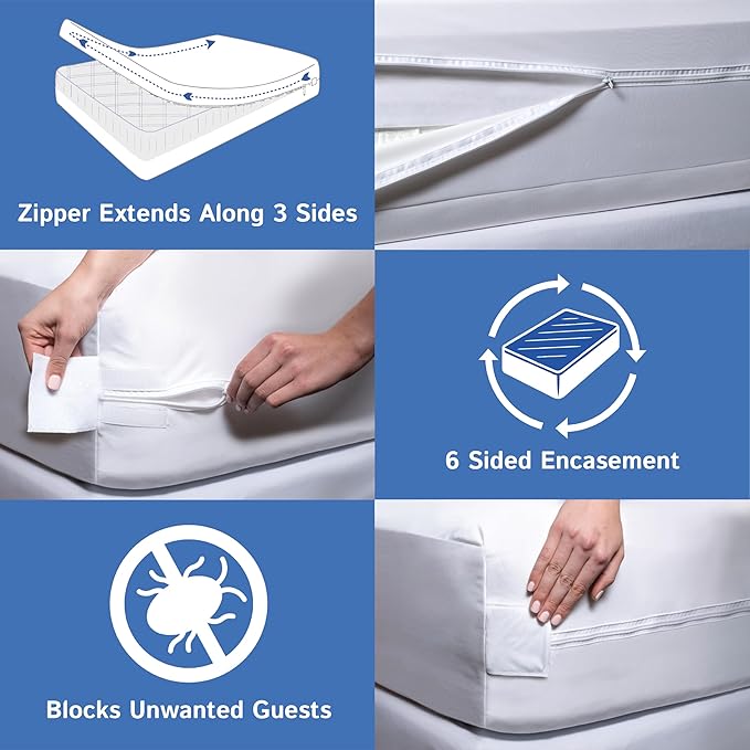 Twin Extra Long (Twin XL) Mattress Protector (8"-11" Depth) - Zippered Waterproof Cover - Fits College Dorm Twin XL Mattress - Hypoallergenic Premium Quality Encasement