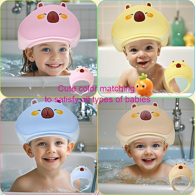 Baby Shower Cap - Waterproof Bath Visor for Toddlers 1-3 Years, Extra Soft Silicone Hair Washing Hat for Kids, Keep Water Out of Eyes (Yellow)