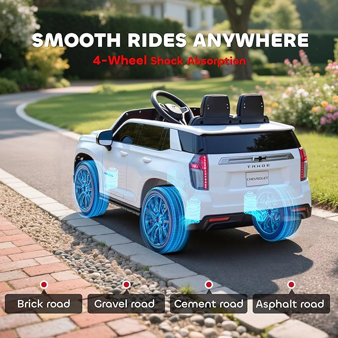 Aosom Licensed Chevrolet Tahoe Ride On Car, 12V 7AH Battery Power Ride On Toy with Parent Remote Control, LED Lights, Music, 4 Wheeler Suspension, 3 Speeds, Kids Electric Vehicle for Aged 3+, White