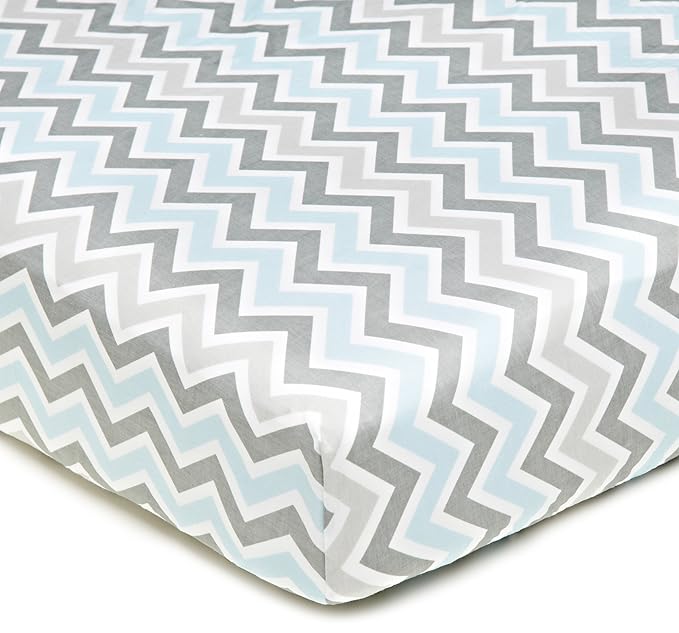 American Baby Company 100% Natural Cotton Percale Fitted Crib Sheet for Standard Crib and Toddler Mattresses, Blue Zigzag, Soft Breathable, for Boys and Girls