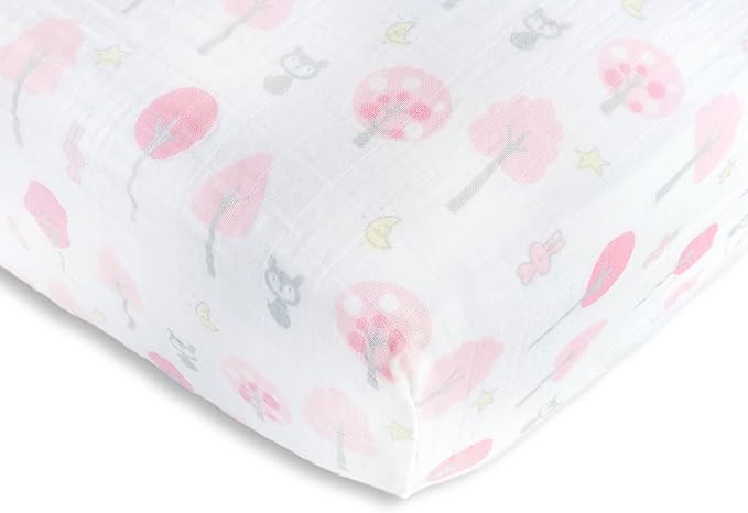 SwaddleDesigns Cotton Muslin Fitted Crib Sheet/Toddler Sheet, Pink Thicket, 28x52x6 Inch (Pack of 1)