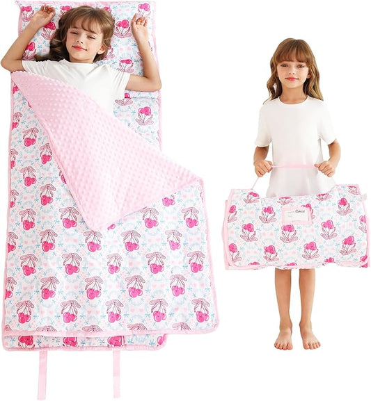 Toddler Nap Mat with Pillow and Blanket, Extra Large Rolled Napping Mats,Slumber Bags for Boys Girls,Kids Sleeping Bag for Daycare, Preschool Travel Camping