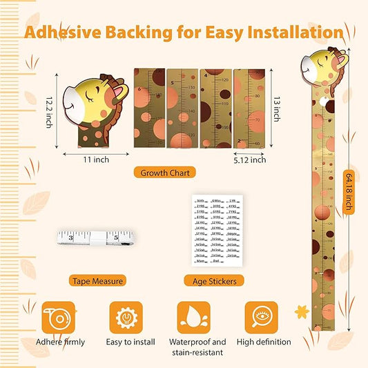 EVTHSU Height Chart for Kids, Giraffe Growth Chart for Wall, Puzzle Height Measurement Board for Boys, Girls, Toddler, Acrylic Mirror High Measuring Ruler Room Wall Decor - Silver
