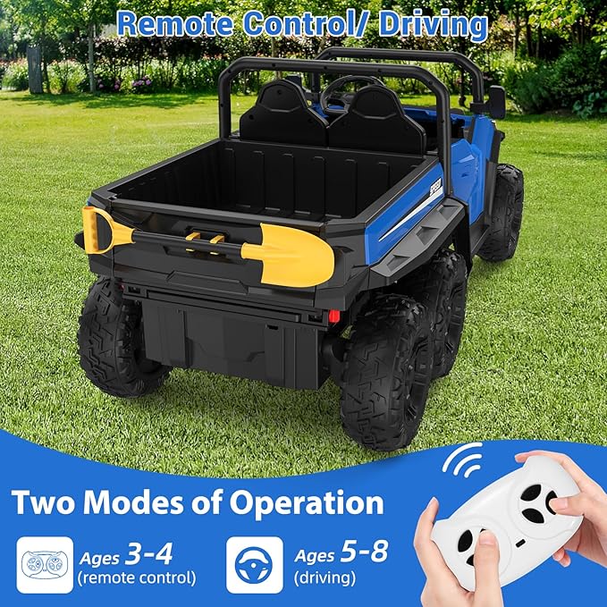 24V 2 Seater Ride on Dump Truck with Remote Control for Big Kids, 4WD 6 Wheels Ride on Car w/Music Player & LED Lights, Ride Toy Gift for Kid