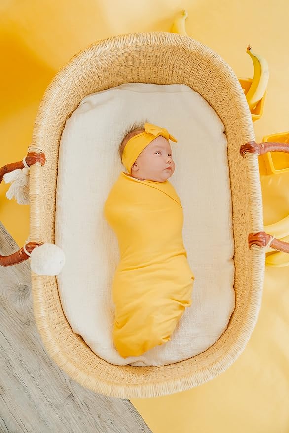 Copper Pearl Baby Swaddle Blanket - Premium Knit Baby Blanket, Large Soft Stretchy Receiving Blankets for Baby Boy and Girl, Swaddles for Newborn, Infant, and Toddler (Banana)