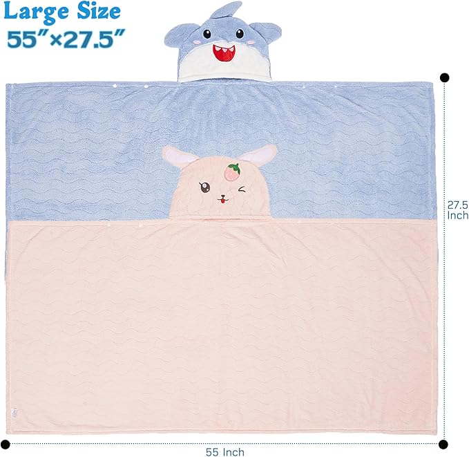 Hooded Toddler Towels with Animal Hood - 500GSM Ultra Soft & 6X Absorbent Baby Bath Towel, Large 28x55 Inch Coral Fleece Hooded Kids Towel for Boys Girls, Cape Blanket 2 Pack