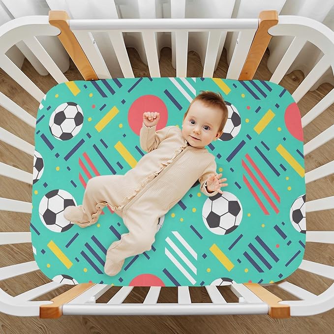 Baby Crib Sheets Fitted Crib Sheet Standard Crib and Toddler Mattress for Boys Girls 39 * 27in Pink Starfish Shell Pattern (Soccer Balls Geometric Shapes, Small)