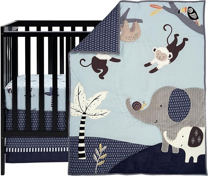 Lambs & Ivy Jungle Party 3-Piece Elephant/Monkey Baby Crib Bedding Set