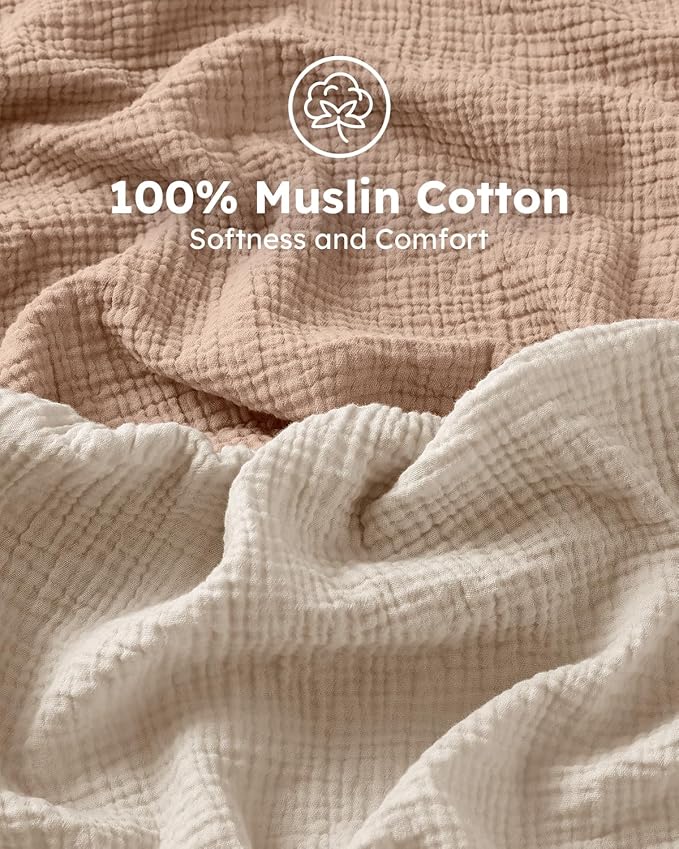 Muslin Crib Sheets for Boys Girls, 100% Cotton Fitted Crib Sheet 2 Pack for Standard Crib and Toddler Mattress, Breathable Soft Baby Sheet 28x52x8in Beige & Brown