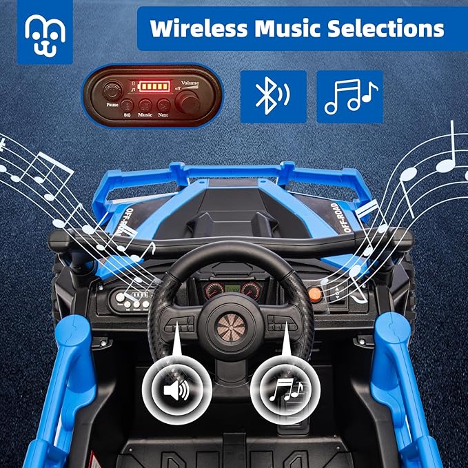24V Kids Ride on Truck Car Remote Control, Twin 55W Motors 4MPH Max Speed Off-Road UTV, Bluetooth Music, Suspension System Safety Belt, Electric Vehicles Gift for Boys & Girls-Blue
