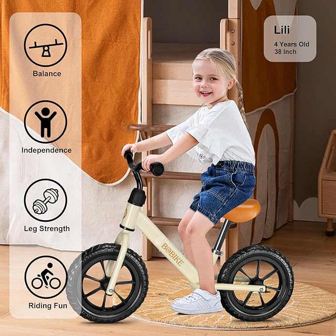 Bobike Toddler Balance Bike Toys for 2 to 5 Year Old Girls Boys Adjustable Seat and Handlebar No-Pedal Training Bike Best Gifts for Kids
