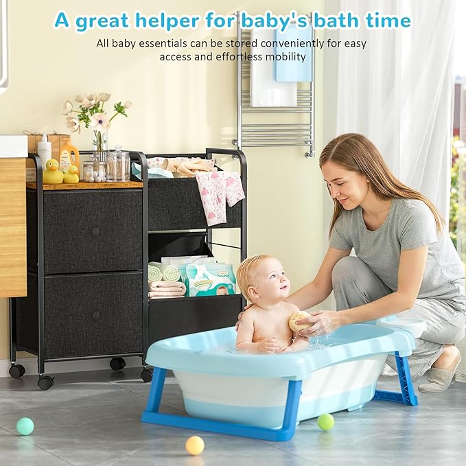 Baby Diaper Caddy Organizer Cart, Bedside Cart for Baby Essentials, Nursing Storage with Drawers and Lockable Wheels, Baby Organizers and Storage for Bedroom, Living room, Bathroom