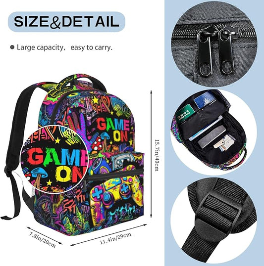 Nebcog School Backpack for Boys Gamer Boys Backpack for Kids Children Elementary Middle School Video Game Bookbag Backpacks for 6-18 Waterproof Lightweight 17 Inches Travel Back Pack