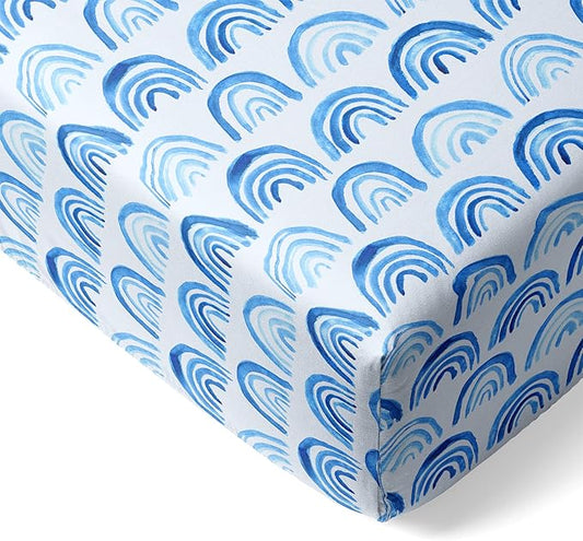 Little Sleepies Baby Crib Sheets, Buttery Soft Viscose from Bamboo Crib Sheets for Boys & Girls, Toddler Bed Sheet, Standard Crib Mattress Sheet, Super Stretchy & Elasticized (Blue Rainbows)