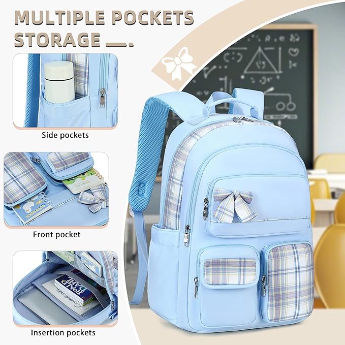 KIDNUO Backpack for Girls,School Backpacks for Teen,Cute College Bags for Women Students Large Bookbag 15.6 Inch Laptop Bag Back Pack Kids Kindergarten Elementary Casual Travel Daypacks Blue