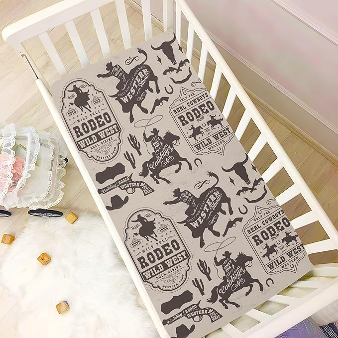Western Cowboy USA Crib Sheets Soft Breathable Fitted Baby Crib Sheets Mattress Cover for Girl Boys, 52" x 28" x 9"