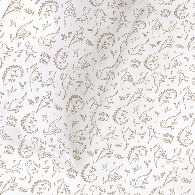 MakeMake Organics Organic Twin Fitted Sheet Set GOTS Certified Organic Cotton Fitted Sheet with 1 Pillowcase Ultra Soft Non Toxic Breathable Hypoallergenic (40"X76", Dino Dreams)