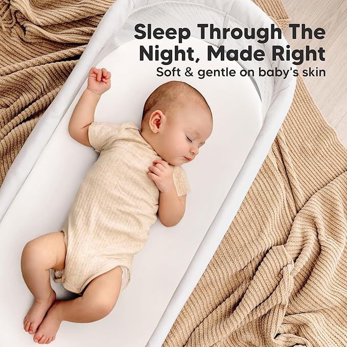 2-Pack Organic Bassinet Sheets for Girls, Boys - 100% Cotton Bassinet Mattress Sheets Compatible with Halo Bassinest Swivel Sleeper,Graco,Baby Delight,Chicco,Unisex Fitted Bassinet Sheets(Soft White)