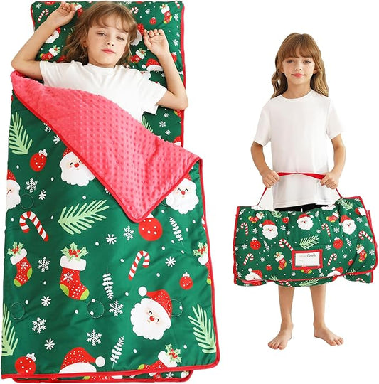 Toddler Nap Mat with Pillow and Blanket, Extra Large Rolled Napping Mats,Slumber Bags for Boys Girls,Kids Sleeping Bag for Daycare, Preschool Travel Camping
